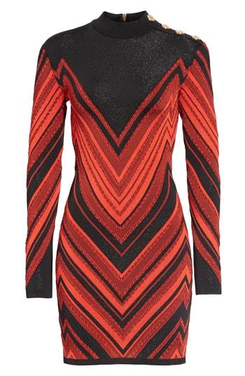 Women's Balmain Chevron Embellished Minidress Us / 38 Fr - Red