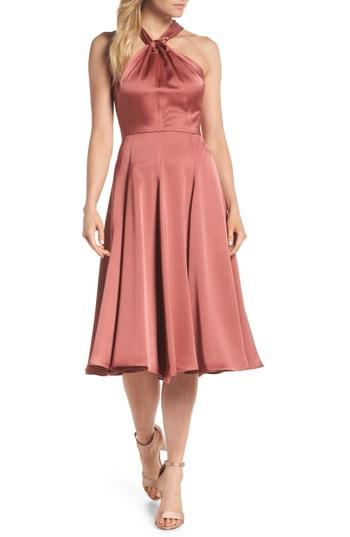 Women's Gal Meets Glam Collection Jaqueline Twist Front Halter Neck Satin Dress - Pink