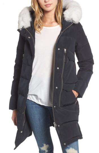 Women's Derek Lam 10 Crosby Genuine Fox Fur Trim Down Coat - Black