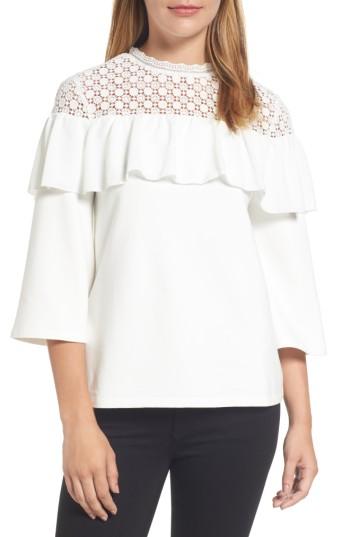 Women's Halogen Lace Yoke Ruffle Top, Size - Ivory