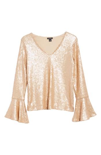 Women's Halogen Flare Sleeve Sequin Top - Metallic