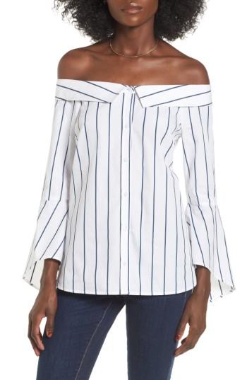 Women's Leith Portrait Collar Stripe Blouse - Blue