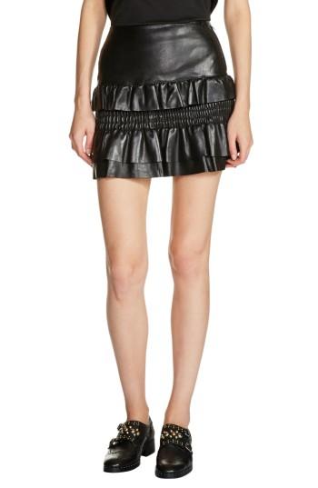 Women's Maje Ruffle Leather Miniskirt