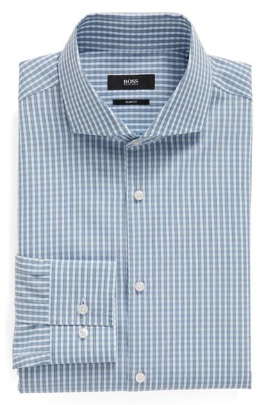 Men's Boss Slim Fit Check Dress Shirt .5 - Blue/green