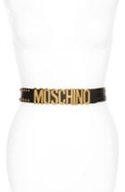 Women's Moschino Logo Plate Studded Leather Belt - Black