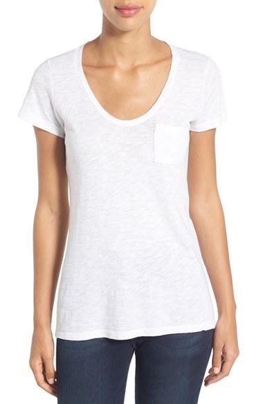 Petite Women's Caslon Relaxed Slub Knit U-neck Tee, Size P - White