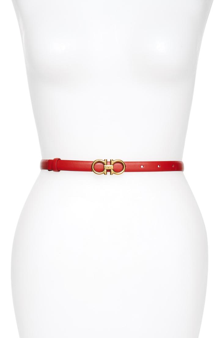 Women's Salvatore Ferragamo X-small New Gancini Leather Belt 0 - Lipstick