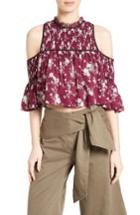 Women's Cinq A Sept Soha Floral Silk Cold Shoulder Crop Top