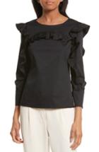 Women's Rebecca Taylor Ruffle Stretch Cotton Blouse - Black