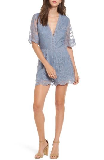 Women's Socialite Plunging Lace Romper - Blue