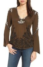 Women's Lucky Brand Bell Sleeve Embroidered Top - Green