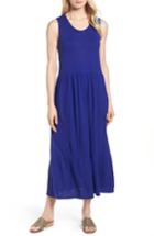 Women's Eileen Fisher Scooped Neck Hemp & Cotton Midi Dress, Size - Blue
