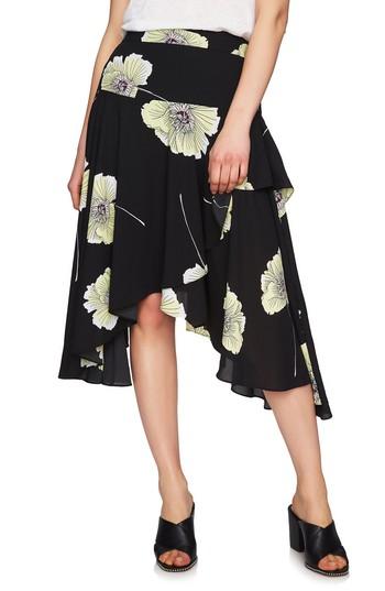 Women's 1.state Floral Faux Wrap Skirt - Black