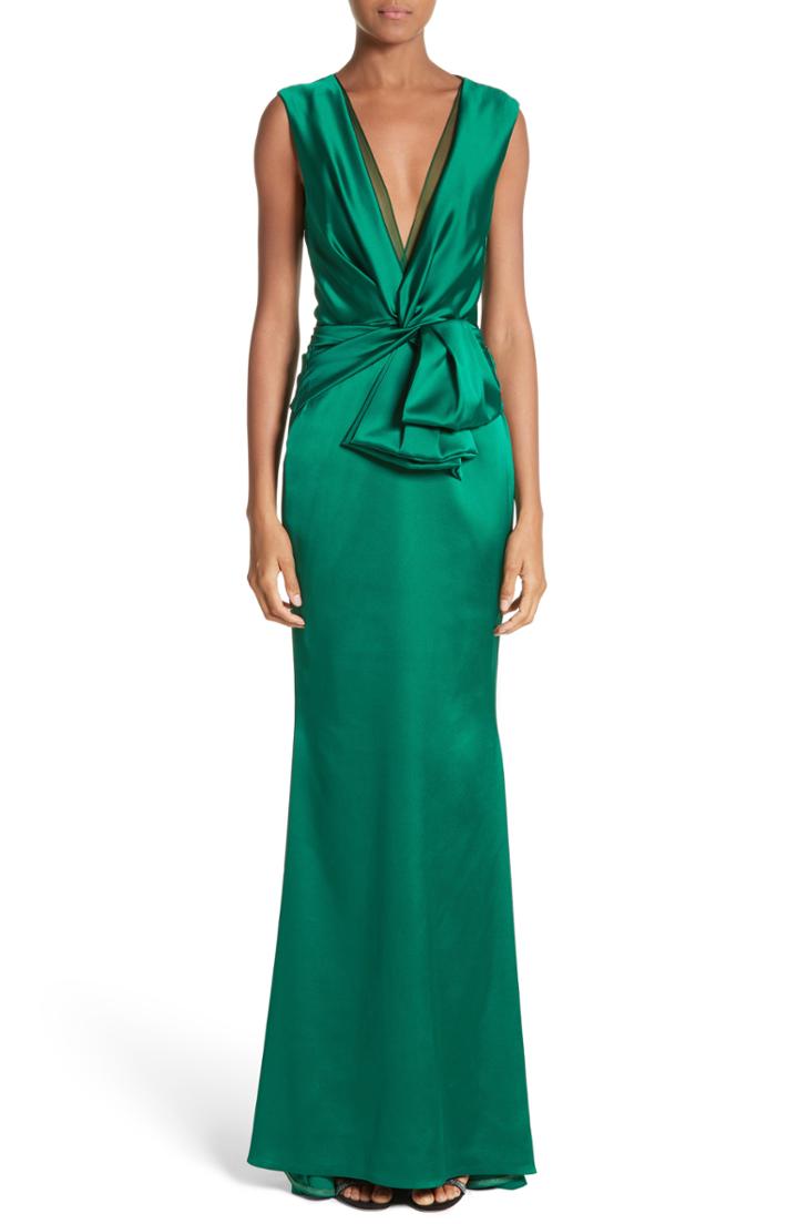 Women's Talbot Runhof Crepe Satin V-neck Gown