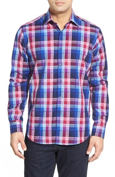 Men's Bugatchi Classic Fit Check Sport Shirt, Size - Purple