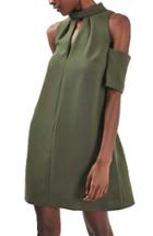 Women's Topshop Cold Shoulder Keyhole Dress Us (fits Like 6-8) - Green