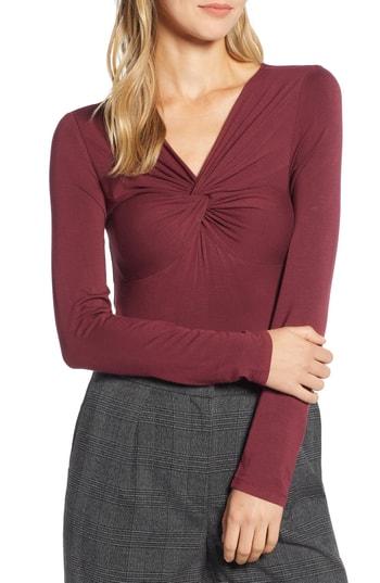 Women's Halogen Knot Neck Reversible Tee - Burgundy