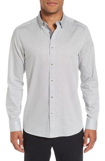 Men's Ted Baker London Larosh Slim Fit Basket Weave Print Sport Shirt (s) - White