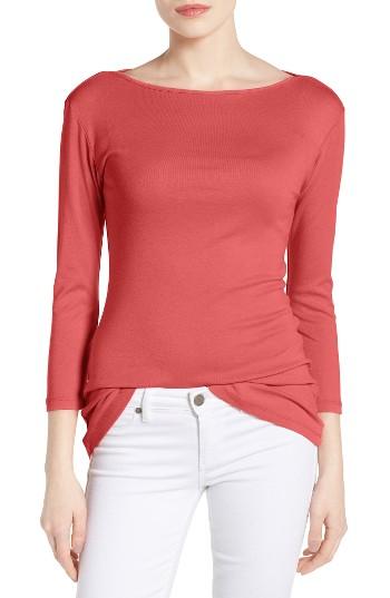 Women's Caslon Three Quarter Sleeve Tee, Size - Coral