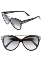 Women's Tom Ford Livia 58mm Gradient Butterfly Sunglasses - Black/ Rose Gold/ Smoke