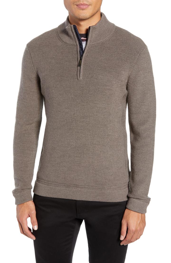 Men's Ted Baker London Lohas Slim Fit Funnel Neck Sweater (l) - Brown