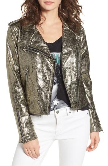 Women's Blanknyc Metallic Faux Leather Moto Jacket - Green