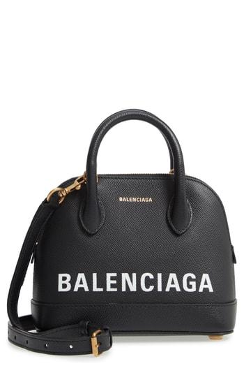 Balenciaga Small Ville Logo Leather Dome Satchel - Black