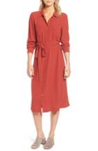 Women's Eileen Fisher Silk Georgette Crepe Shirtdress, Size - Red