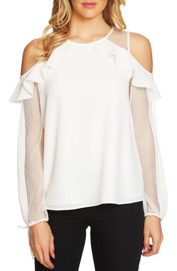 Women's Cece Cold Shoulder Ruffle Blouse - Ivory