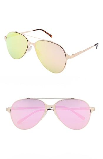 Women's Nem 55mm Mirrored Aviator Sunglasses - Rose Gold W Rose Gold Lens