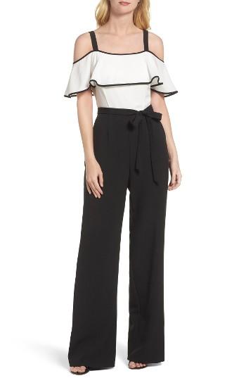 Petite Women's Eliza J Ruffle Jumpsuit P - Black