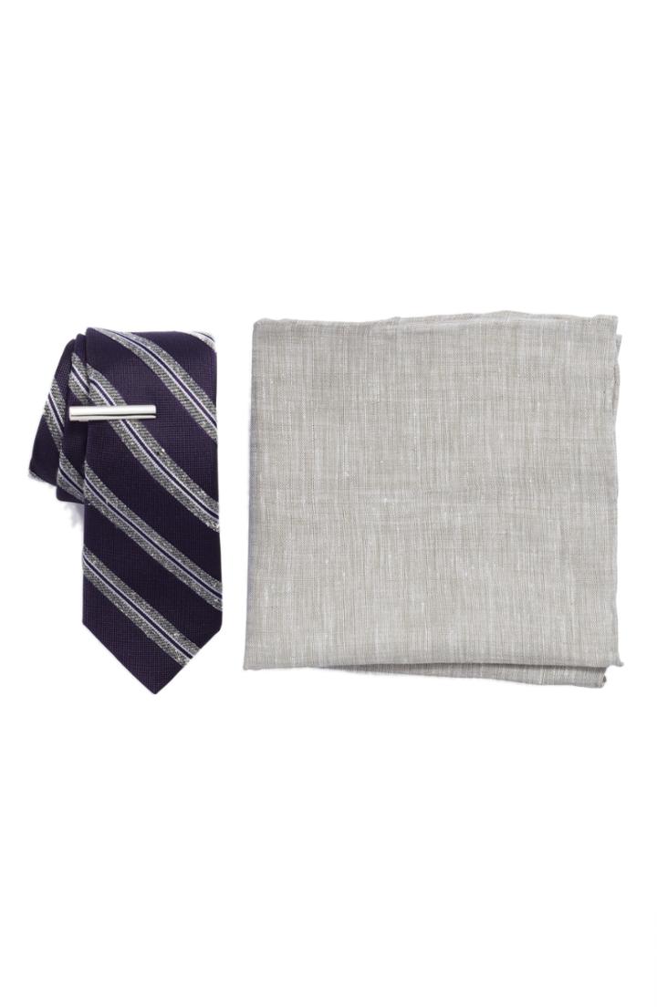 Men's The Tie Bar Edison Stripe 3-piece Skinny Tie Style Box