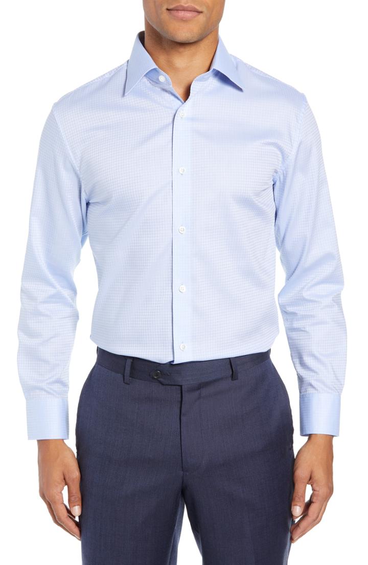 Men's Bonobos Clifton Slim Fit Houndstooth Dress Shirt 33 - Blue