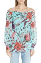 Women's Fuzzi Floral Tulle Off The Shoulder Top - Blue