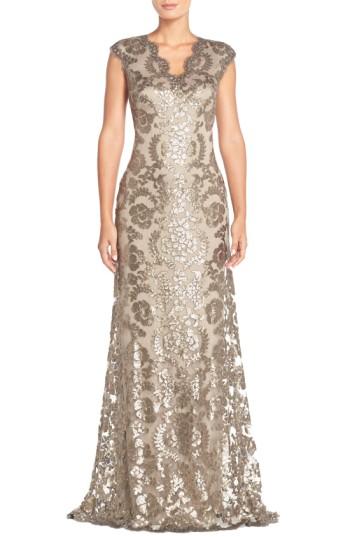 Petite Women's Tadashi Shoji Sequin Lace Gown P - Metallic