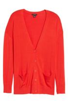 Petite Women's Halogen Relaxed Pocket Cardigan, Size P - Red
