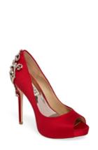Women's Badgley Mischka Karolina Embellished Peep Toe Pump M - Red