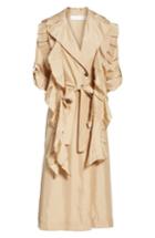 Women's Victoria Beckham Removable Ruffle Silk Habotai Trench Coat Us / 12 Uk - Beige