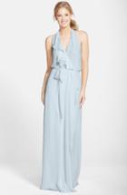 Women's Nouvelle Amsale 'erica' Ruffle Chiffon Halter Neck Wrap Gown, Size - Grey