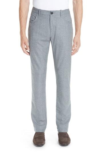 Men's Canali Flat Front Flannel Wool Five-pocket Trousers