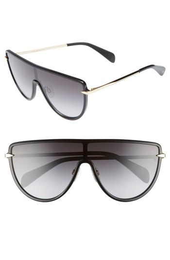 Women's Rag & Bone 99mm Flat Top Shield Sunglasses - Black/ Gold