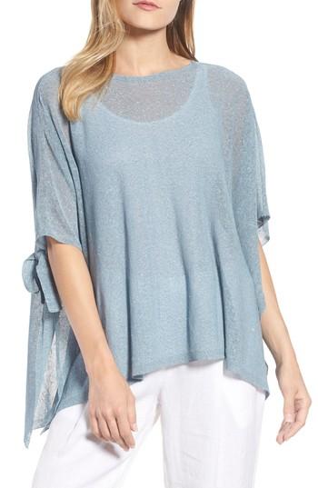 Women's Eileen Fisher Organic Linen Blend Poncho, Size - Blue