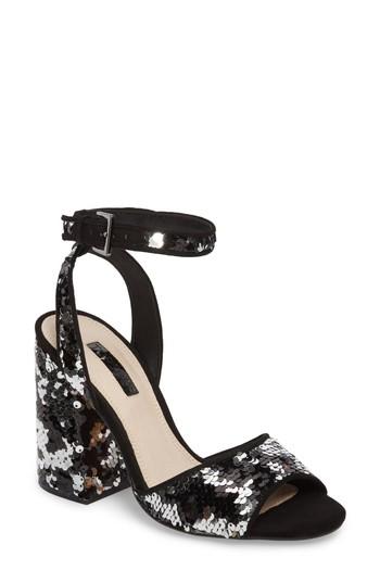 Women's Topshop Reaction Sequin Block Heel Sandal .5us / 37eu - Black