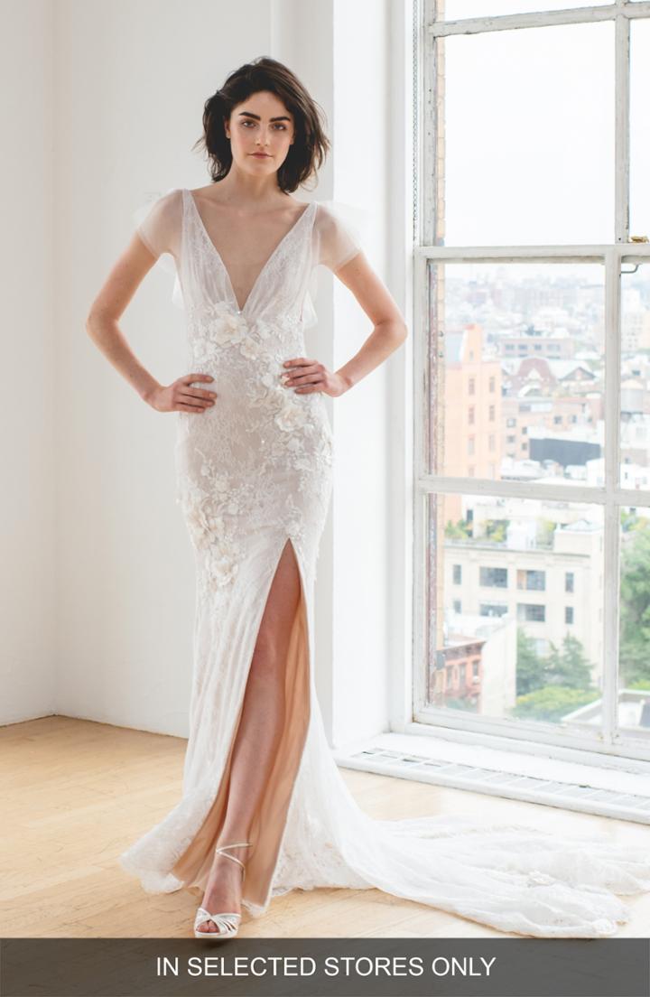 Women's Ines By Ines Di Santo Karolina Embroidered Sheath Wedding Dress, Size In Store Only - Ivory