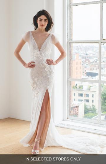 Women's Ines By Ines Di Santo Karolina Embroidered Sheath Wedding Dress, Size In Store Only - Ivory