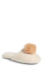 Women's Nordstrom Wool & Cashmere Slippers With Faux Fur Pompom - Beige