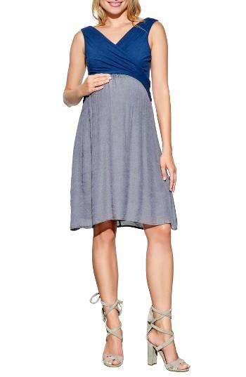 Women's Maternal America Surplice Babydoll Maternity/nursing Dress - Blue