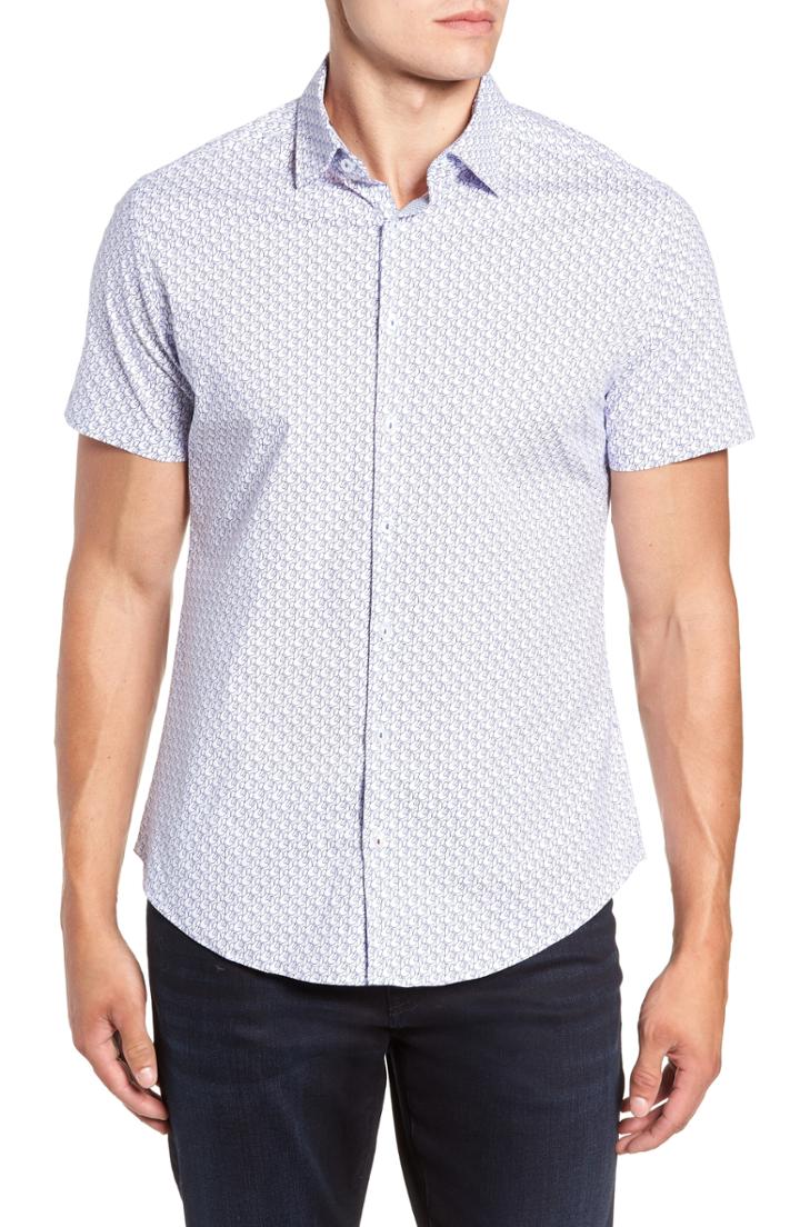 Men's Stone Rose Peace Sign Fit Sport Shirt, Size Small - White