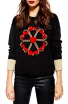 Women's Topshop Christmas Candy Cane Wreath Sweater Us (fits Like 0) - Black