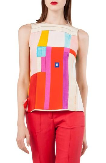 Women's Akris Mural Print Silk Crepe Top - Grey